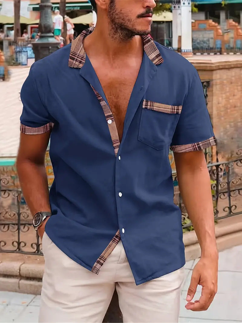 Men's Casual Shirt with Short Sleeve and Contrasting Details – Fashionable and Comfortable for Summer and Leisure Time