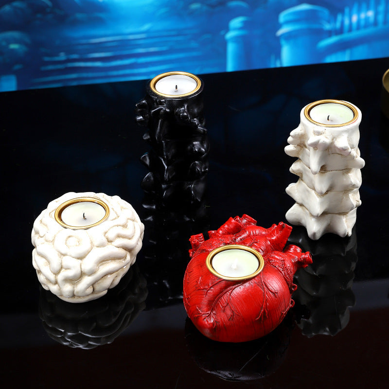 Halloween Gothic Tealight Holder Set – Heart, Brain & Spine Decoration