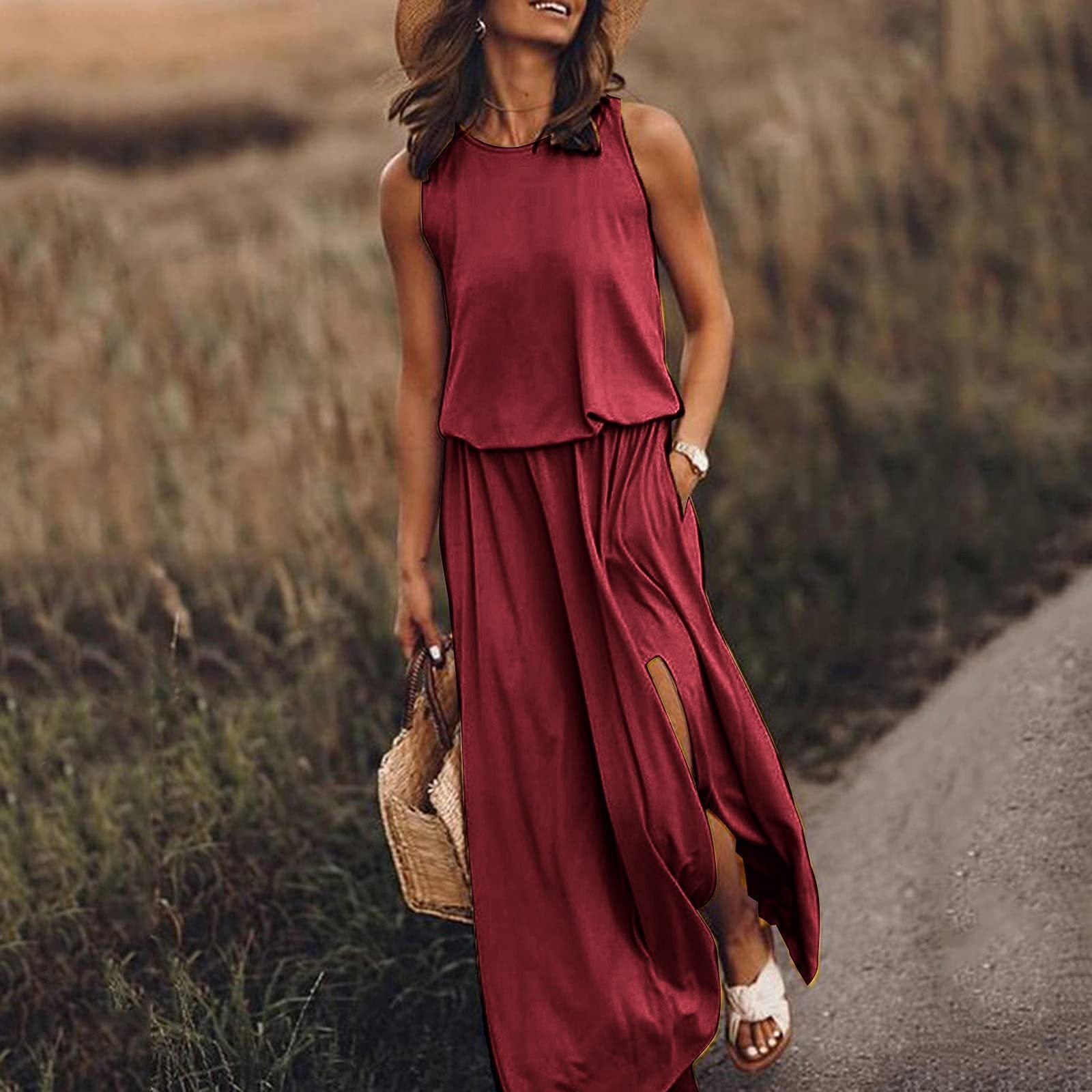 Women's summer dress with slit – maxi dress for beach, party or wedding – elegant boho women's dress in plus sizes