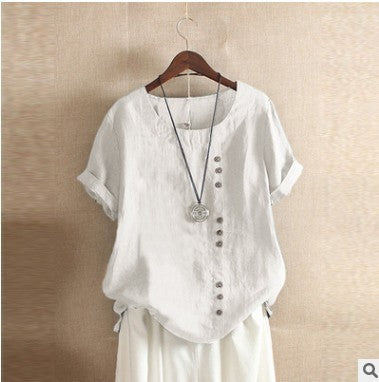 Emily – Drooping Cotton and Linen Women's T-shirt with Short Sleeves