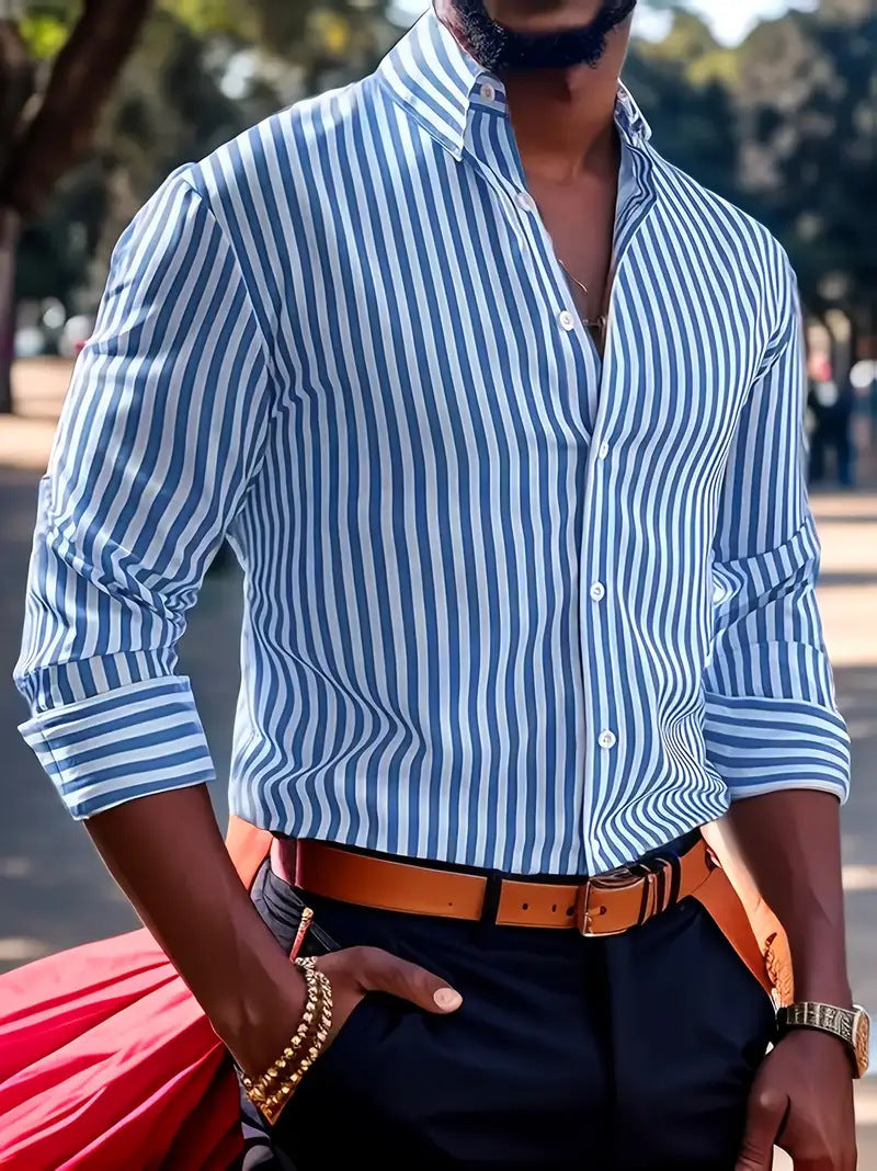Men's Stylish Striped Shirt Slim Fit – Business & Casual