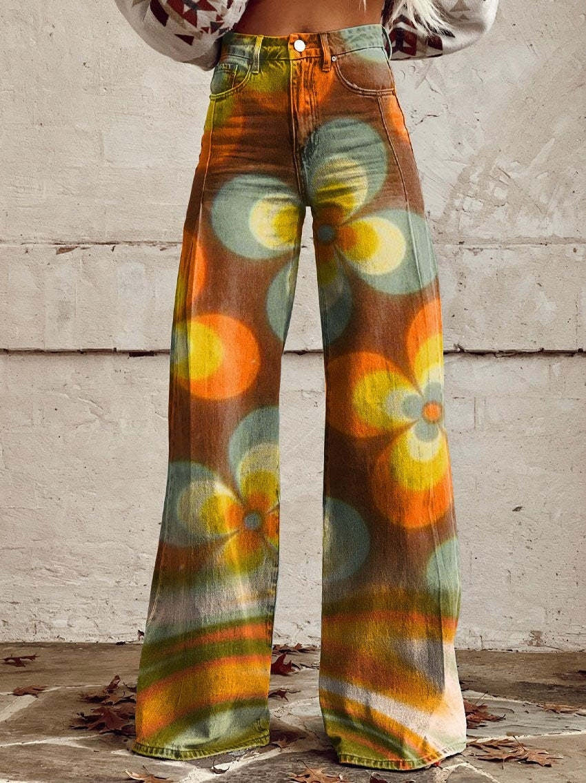 Charlotte – Printed High Waist Imitation Denim Wide Pants
