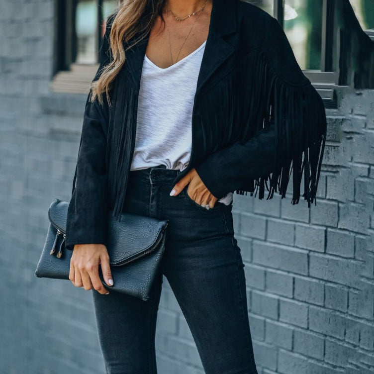 Imogen – Slim-fit Long Sleeve Jacket with Tassels