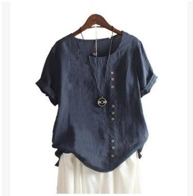 Emily – Drooping Cotton and Linen Women's T-shirt with Short Sleeves