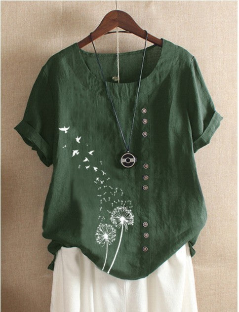 Emily – Drooping Cotton and Linen Women's T-shirt with Short Sleeves
