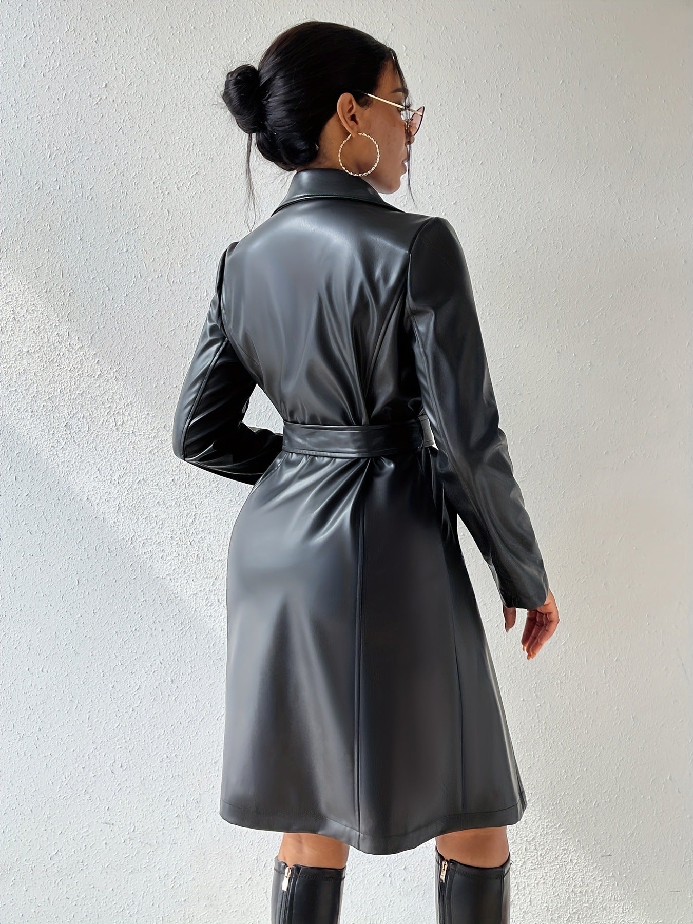 Megan – Long Trench Coat with Vegan Leather and Pockets