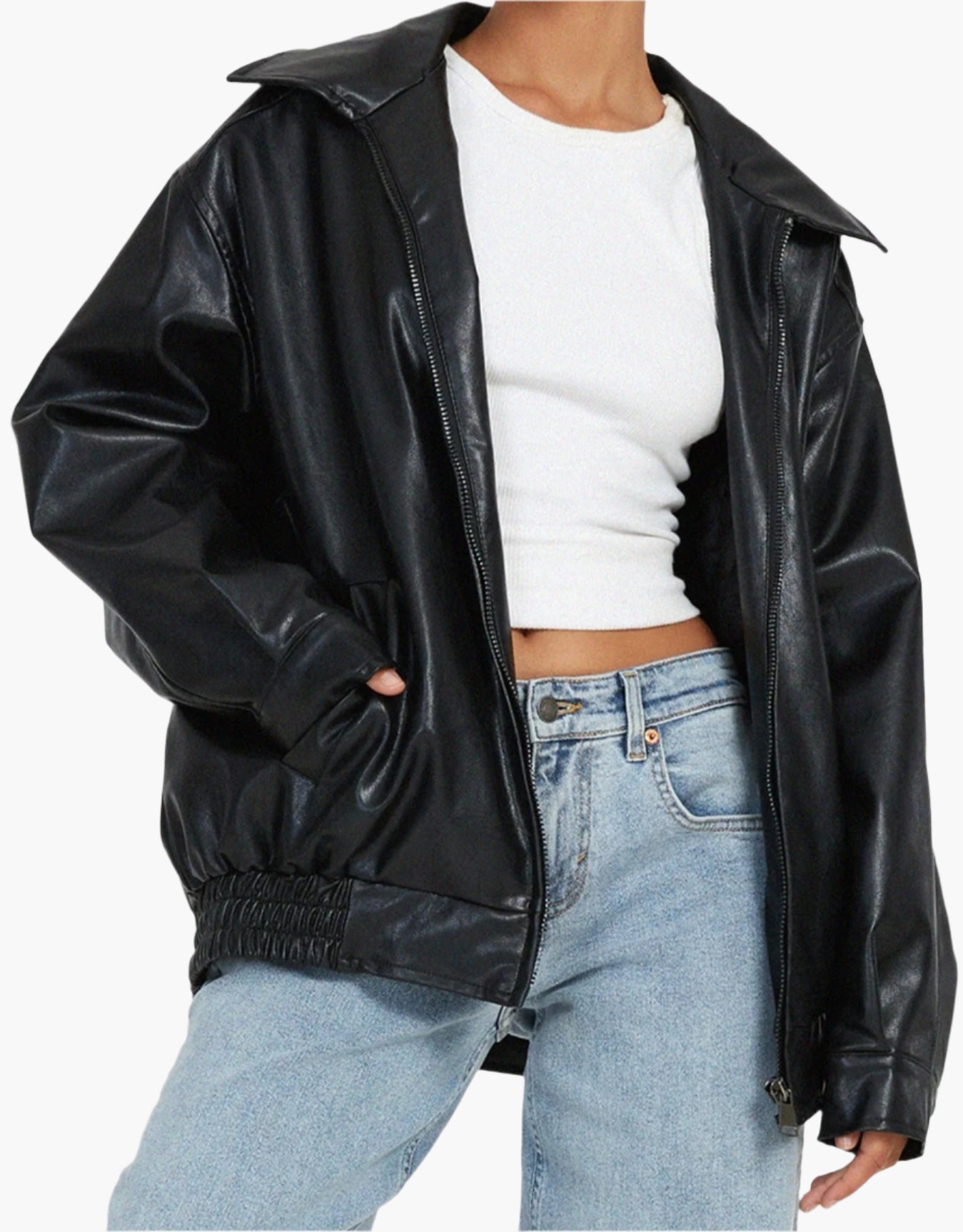 Women's Oversized Leather Jacket – Fashionable Streetstyle Jacket for Casual and Evening Looks