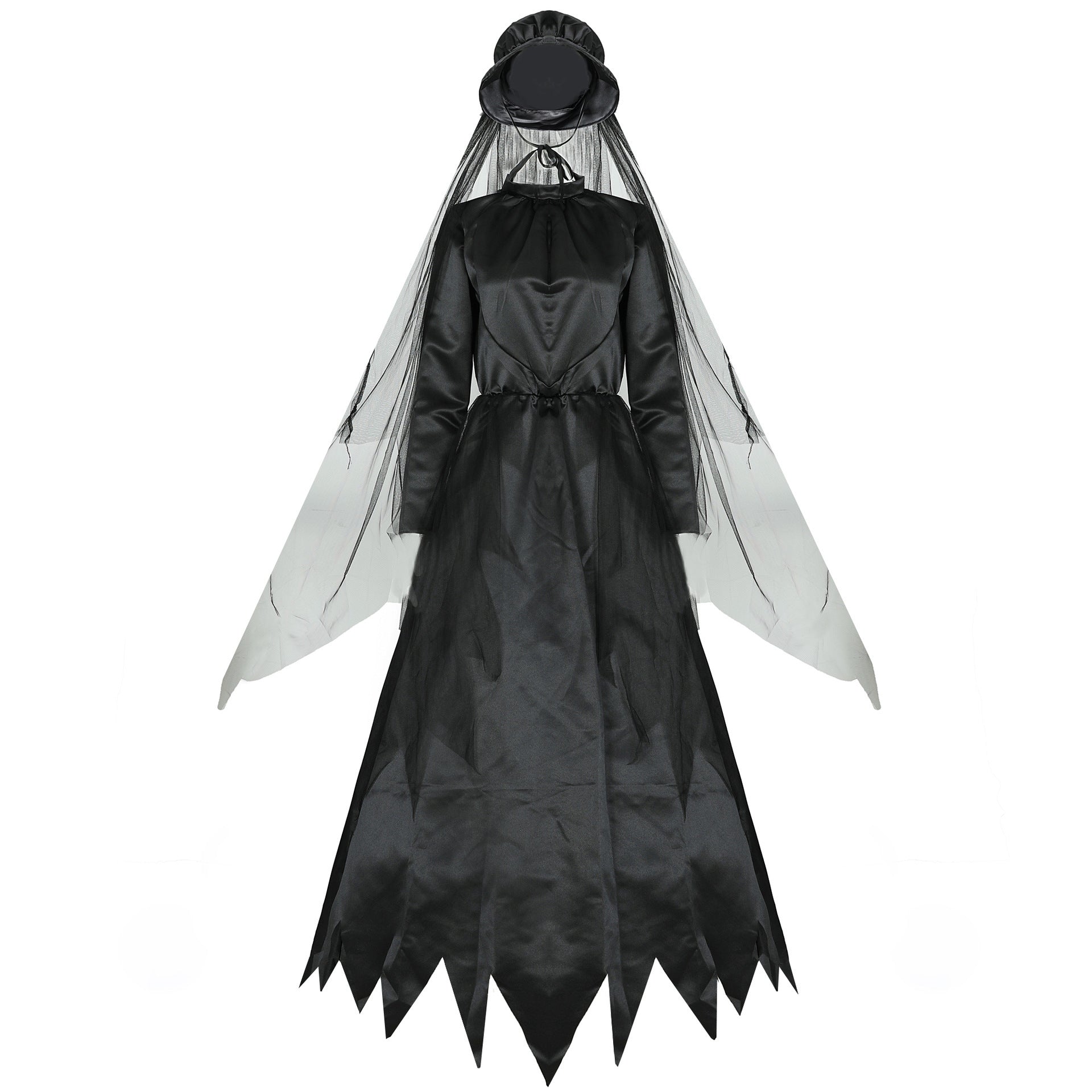 Ladies Halloween Widow Costume - Spooky Dress with Veil for Halloween Party & Cosplay