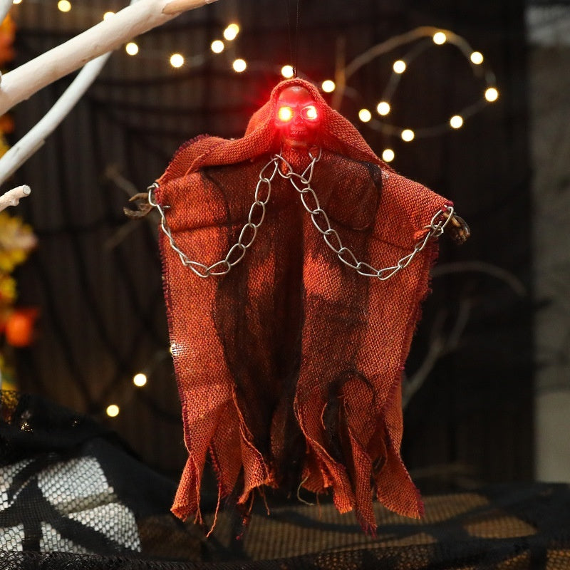 Halloween Ghost Hanger with Glowing Eyes and Chains – Spooky Decoration for Party and Trick-or-Treat