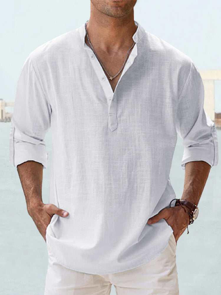 Men's casual tunic shirt with long sleeves for leisure and vacation