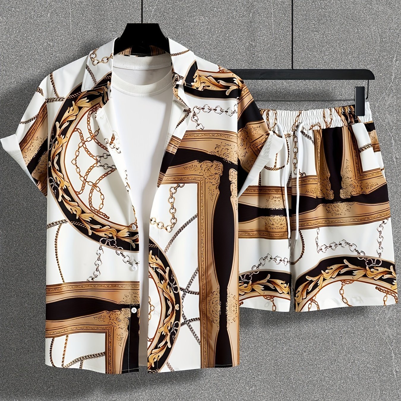 Men's Summer Set – Trendy Abstract Shirt and Shorts – Casual Style for Vacation and Leisure Time