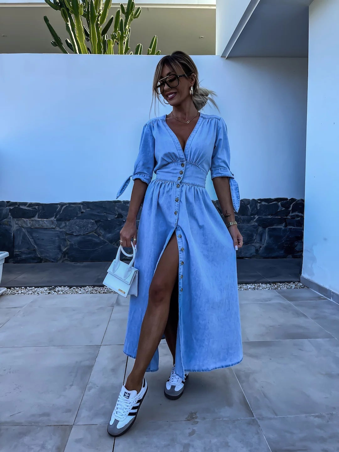 Carol – Trendy V-neck Denim Dress for Women