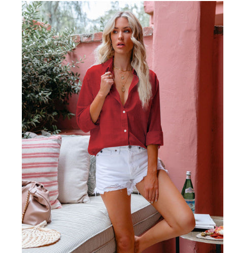 Women's shirt blouse with long sleeve – relaxed fit with button closure for work & weekend
