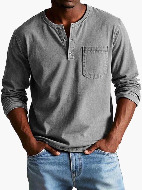 Heren Longsleeve Henley Shirt – Casual Comfort en Tijdloze Stijl voor Elke Gelegenheid
