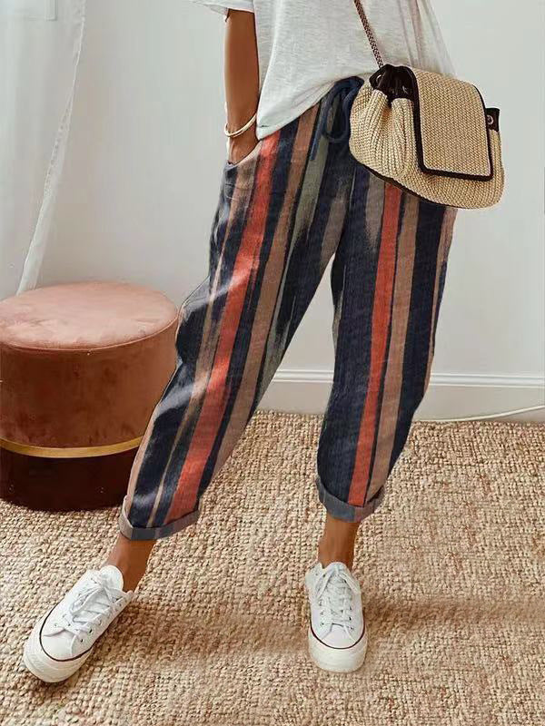 Women's Loose-Fitting Pants with Print – Casual Comfort for Summer and Leisure Time