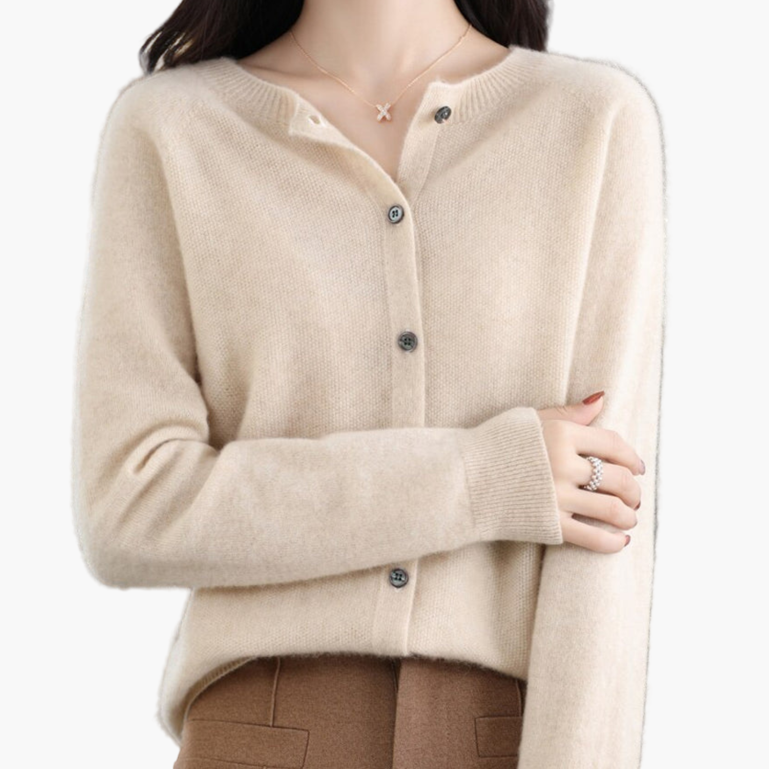 Women's Classic Knitted Cardigan with Round Neck – Stylish and Comfortable for Every Occasion