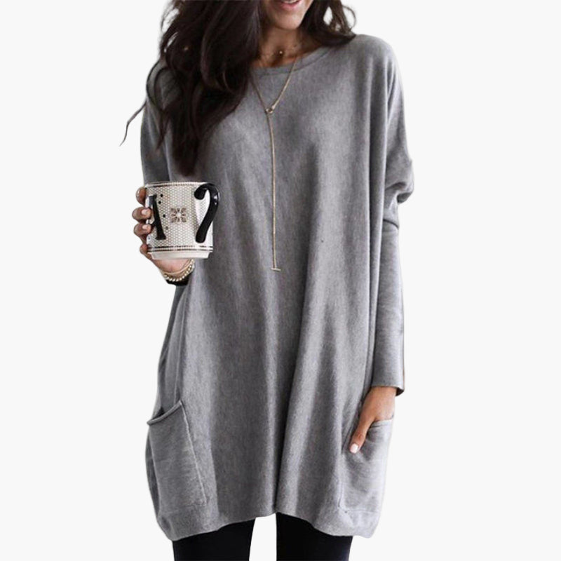 Women's Long Casual Oversized Sweater with Pockets – Comfortable Tunic for Autumn & Winter