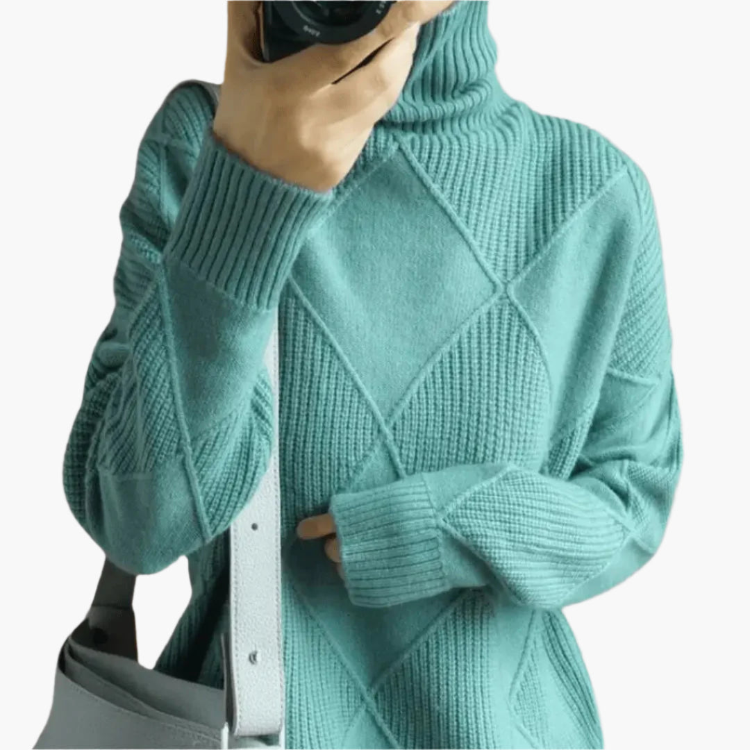 Women's Knitted Sweater with Diamond Pattern – Stylish Casual Look for Every Occasion