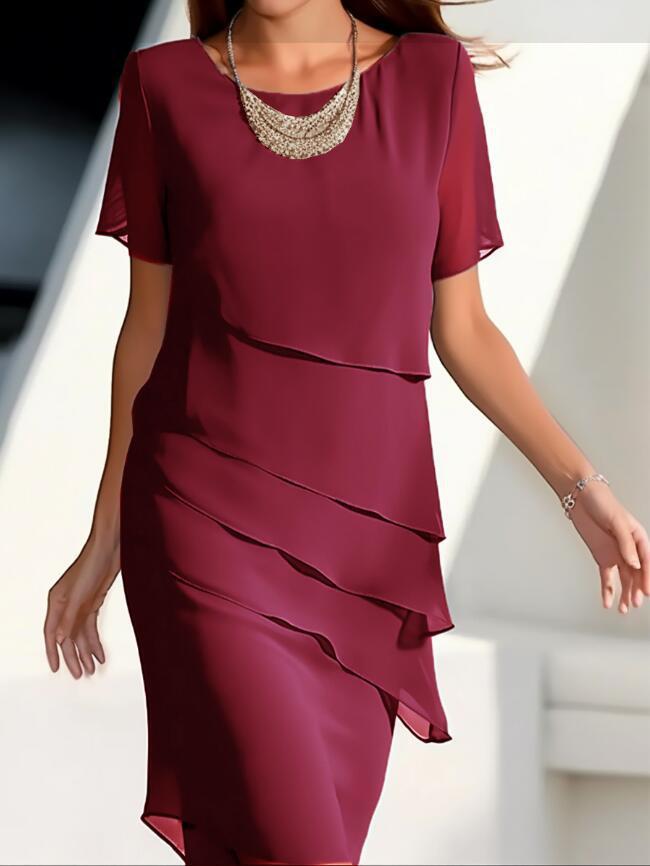Women's layered dress with short sleeve – elegant cocktail dress for party & wedding