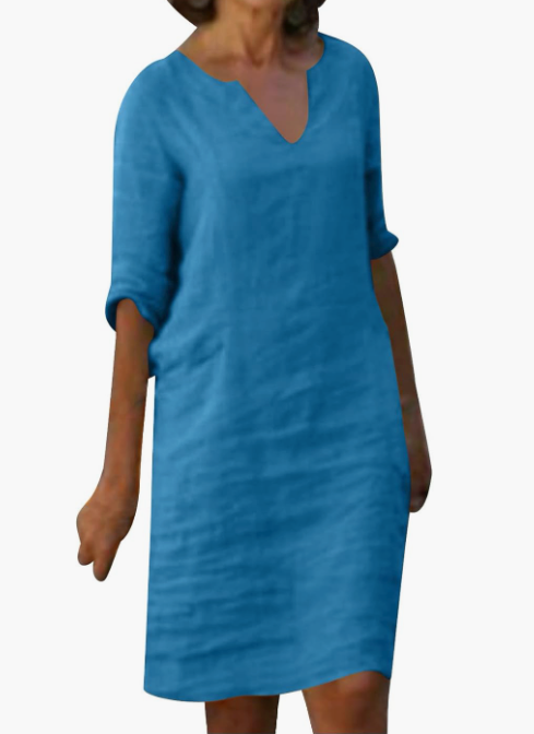 Women's casual dress with V-neck and 3/4 sleeves – Comfortable and stylish for daily use