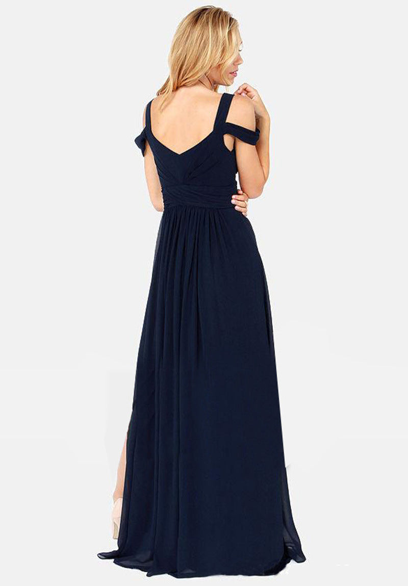Ladies Chic Evening Dress with Shoulder Straps and Split