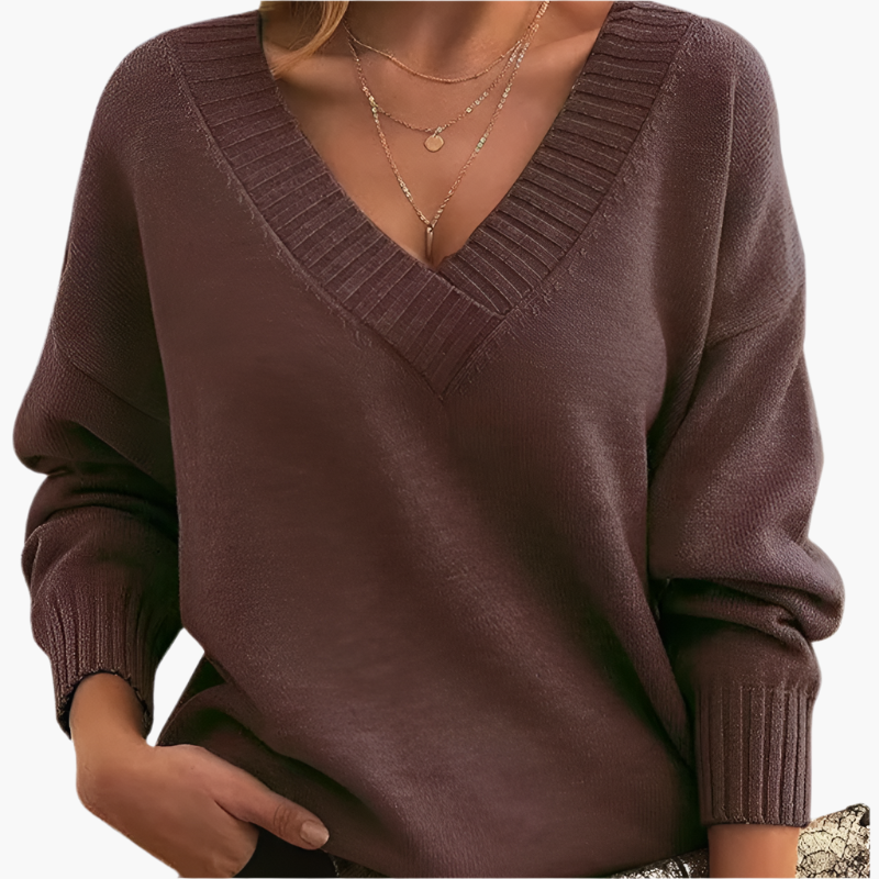 Women's V-neck Knitted Sweater – Elegant Timeless Style for Winter & Daily Use