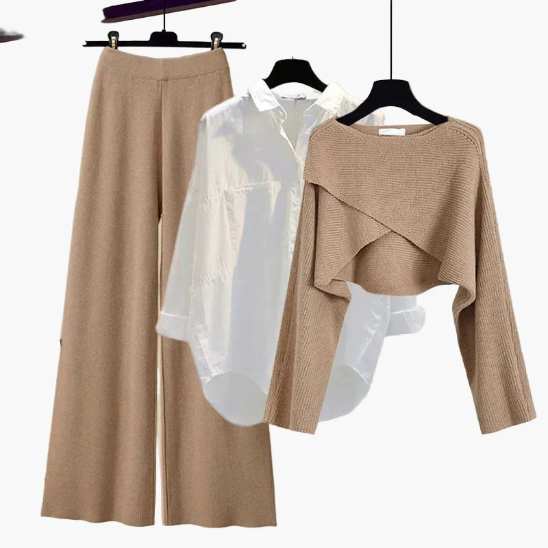 Women's Three-Piece Comfort Set – Fashionable Long-Sleeve Outfit for Home & Leisure Time