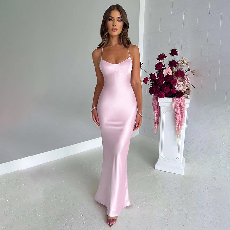 Ruby – Sexy Satin Dress with Open Back