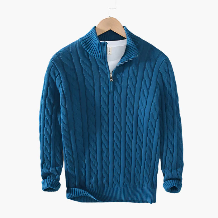 Men's Knitted Sweater with Zipper – Classic Cable Sweater for Style and Comfort