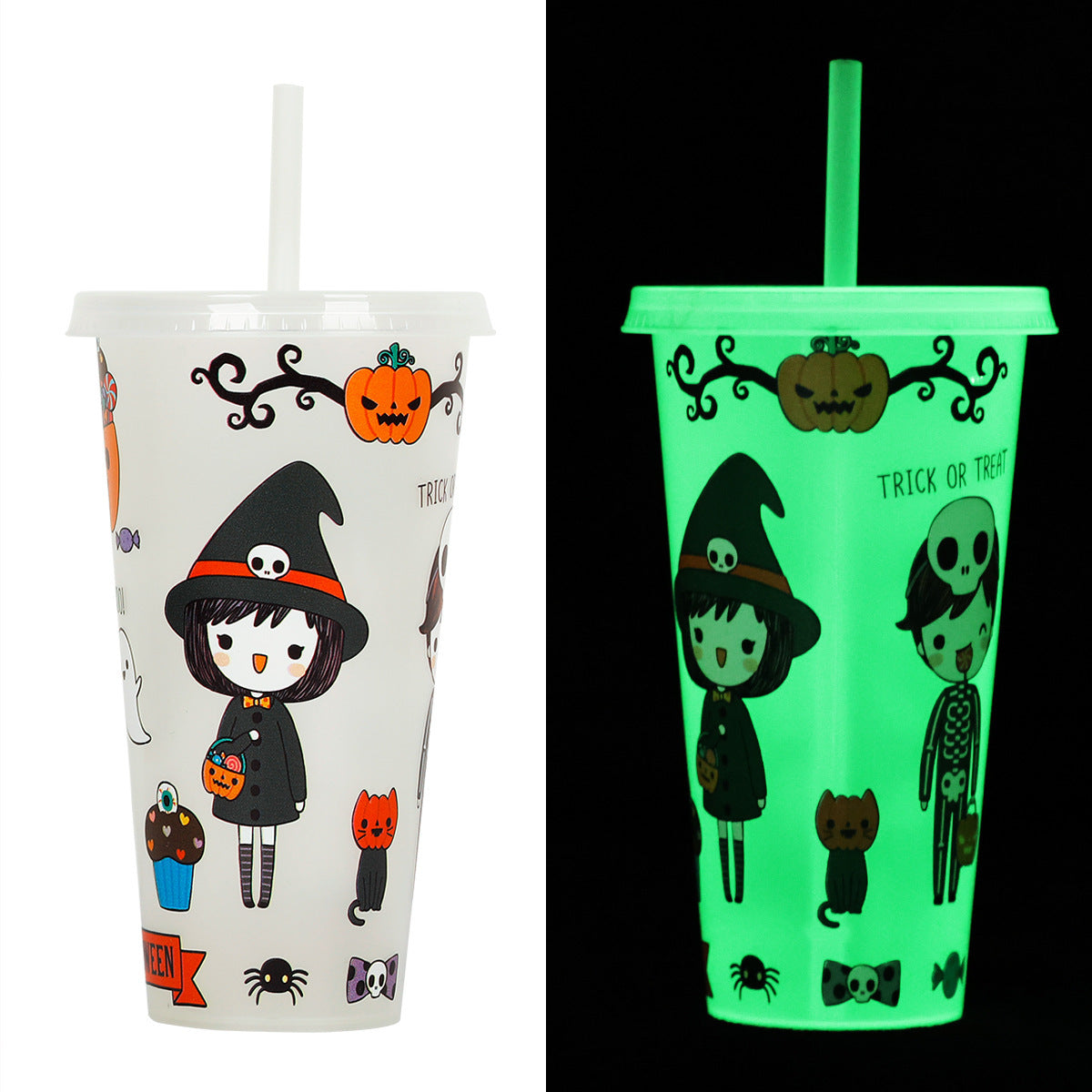 Halloween Glow in the Dark Drink Cups with Straw – Perfect for Party Decoration & Spooky Drinks