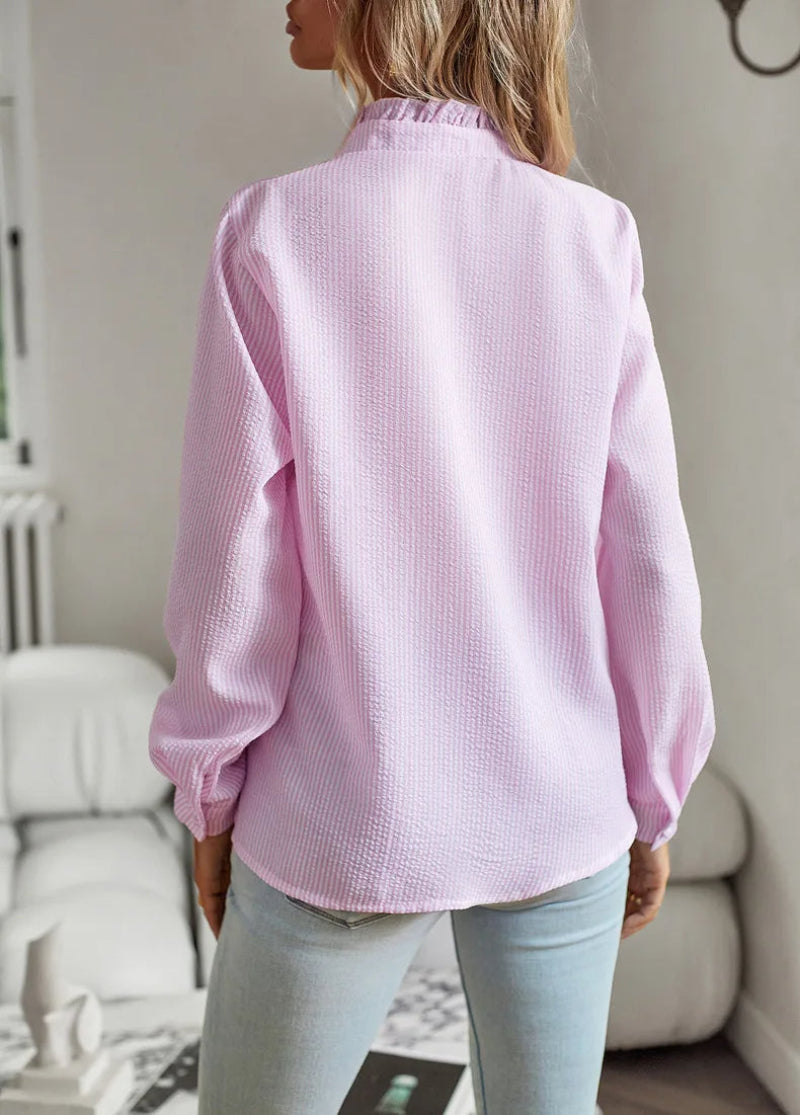Ladies Chic Ruffle Blouse – Casual & Business, Fashionable Long Sleeves