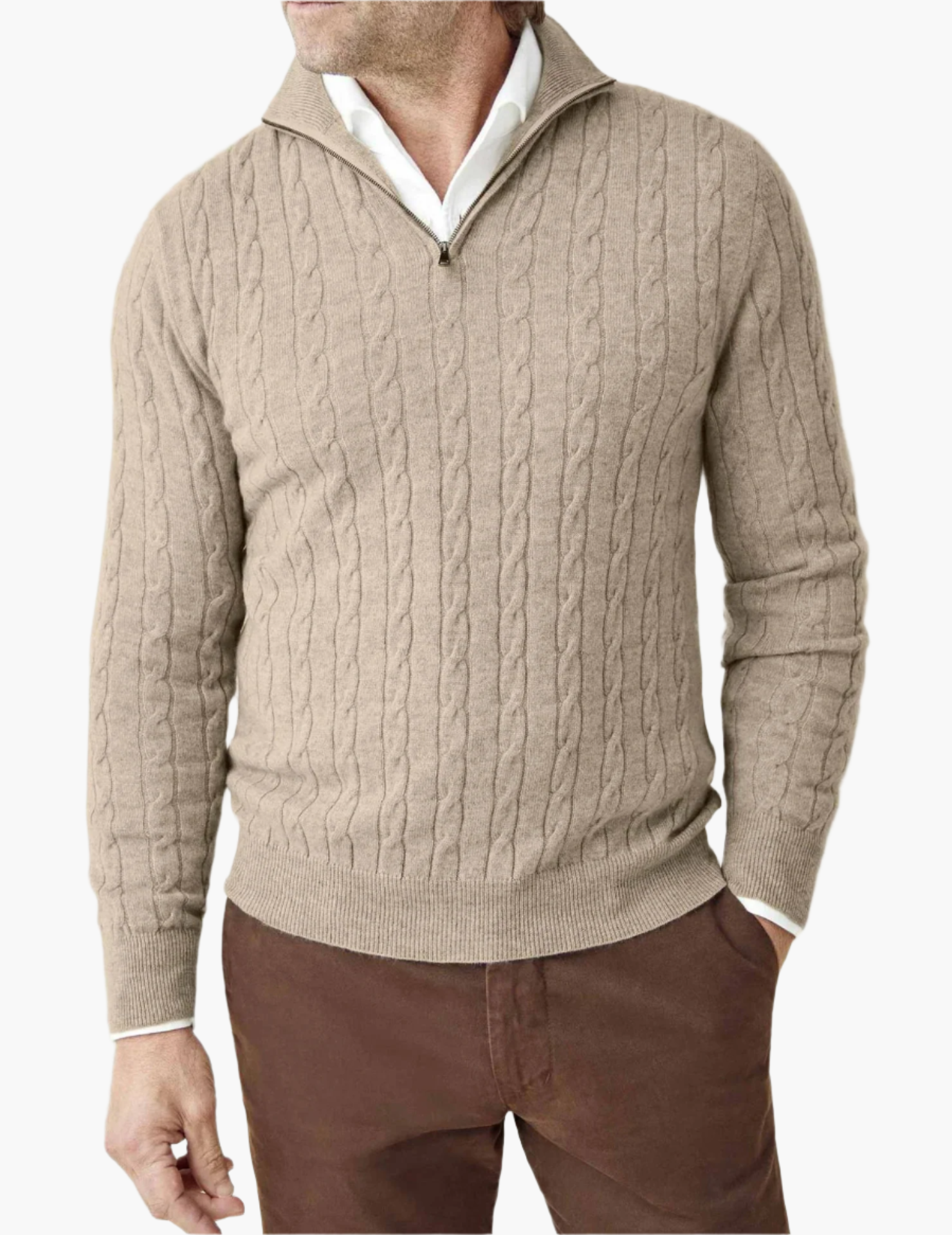 Men's Cable Knit Sweater with Zipper – Classic Style and Modern Comfort