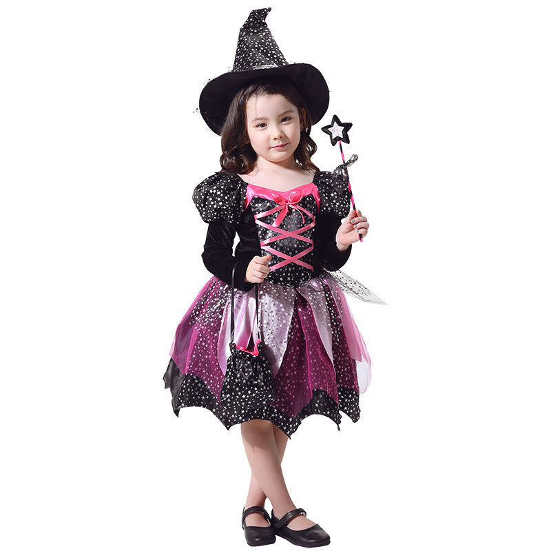 Girls Halloween Wizard Costume Set with Hat, Wand and Bag – Ideal for Parties & Trick-or-Treat