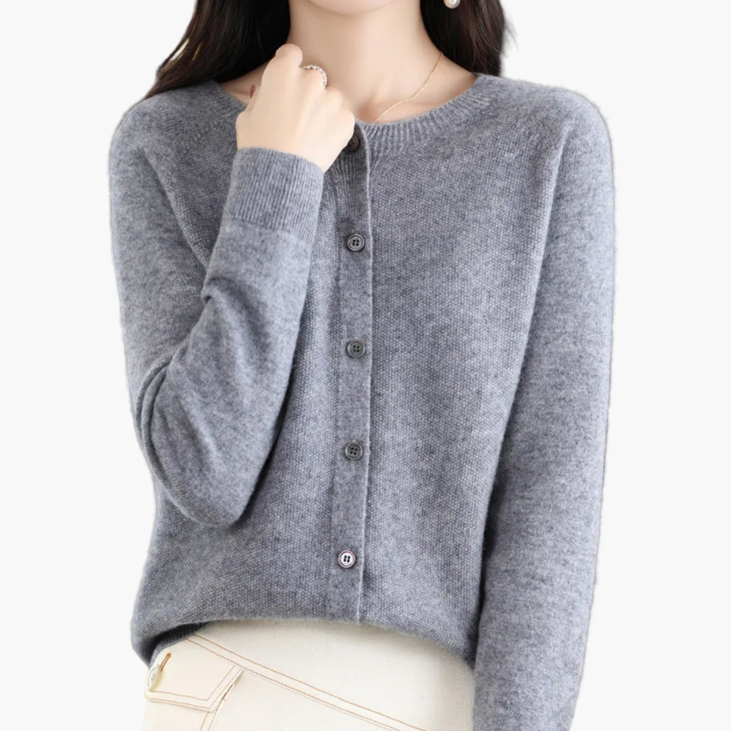 Women's Classic Knitted Cardigan with Round Neck – Stylish and Comfortable for Every Occasion
