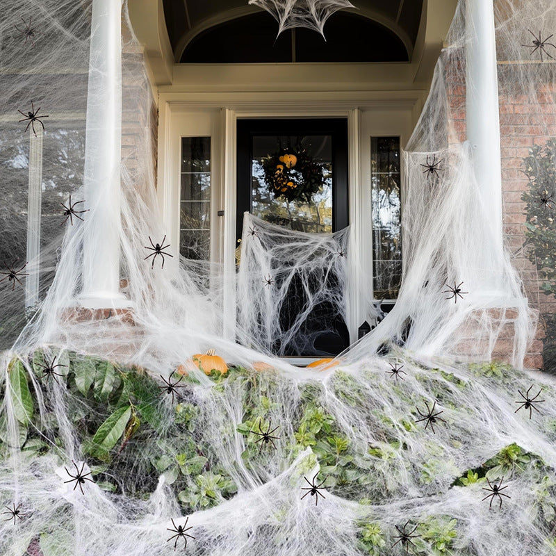 Halloween Spinrag Decoration with Fake Spiders – Decoration for Party, Garden and Home