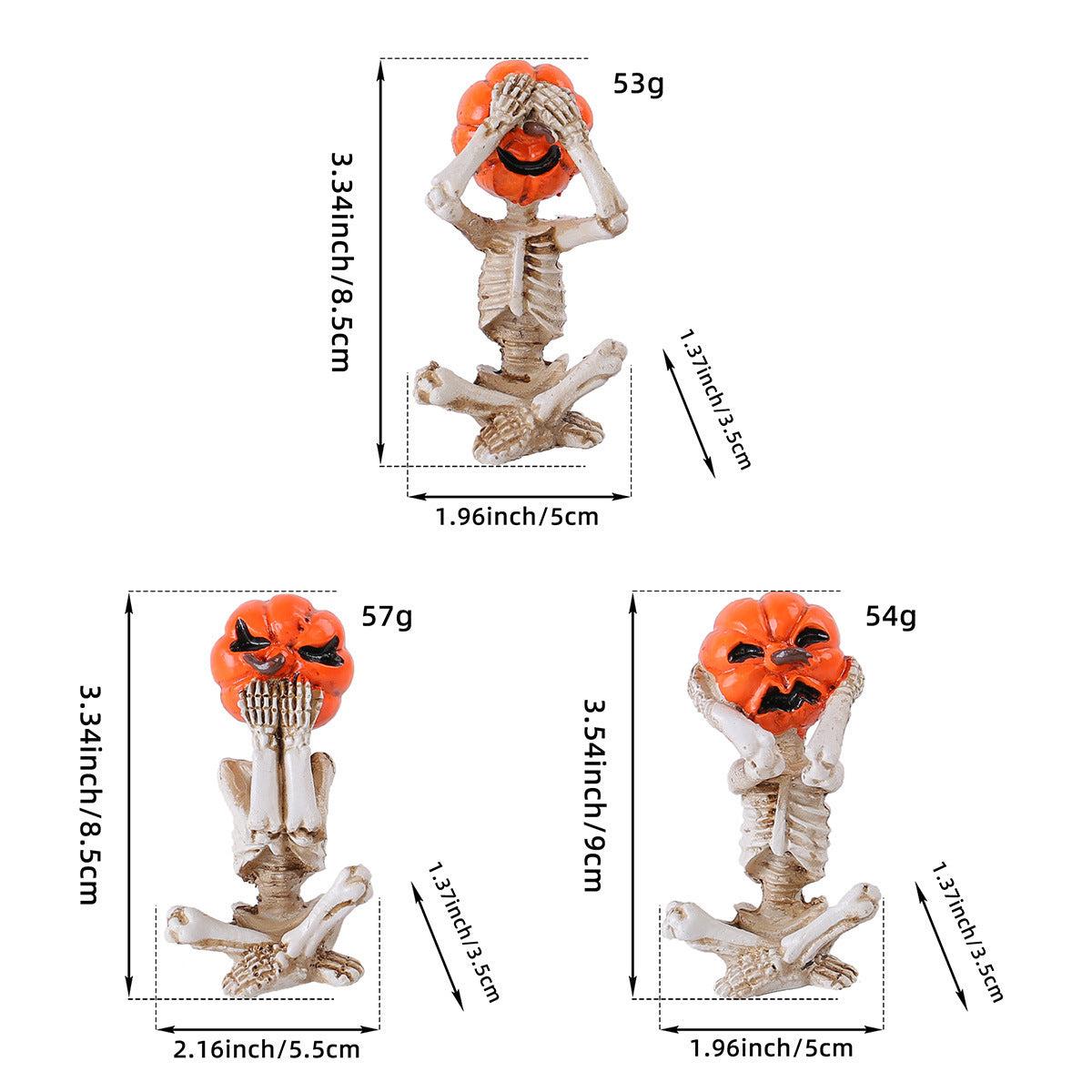 Halloween Decoration Set – Three Talking Pumpkin Skeleton Figurines for Party and Atmospheric Decoration