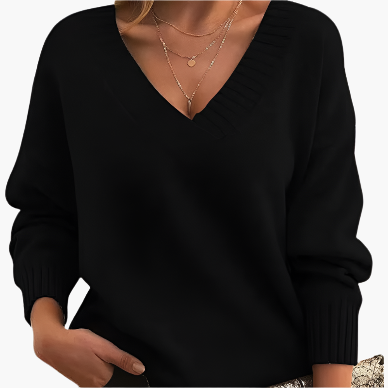 Women's V-neck Knitted Sweater – Elegant Timeless Style for Winter & Daily Use