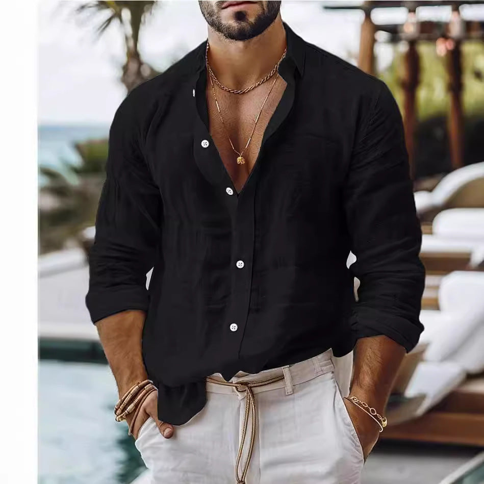 Bernard – Solid Color Cotton Linen Shirt Long Sleeve