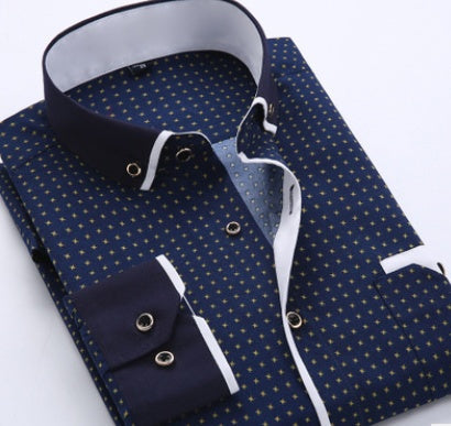 Men's shirt with modern pattern and contrast details for business and casual occasions