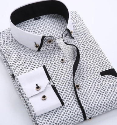 Men's shirt with modern pattern and contrast details for business and casual occasions