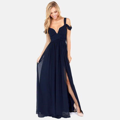 Ladies Chic Evening Dress with Shoulder Straps and Split