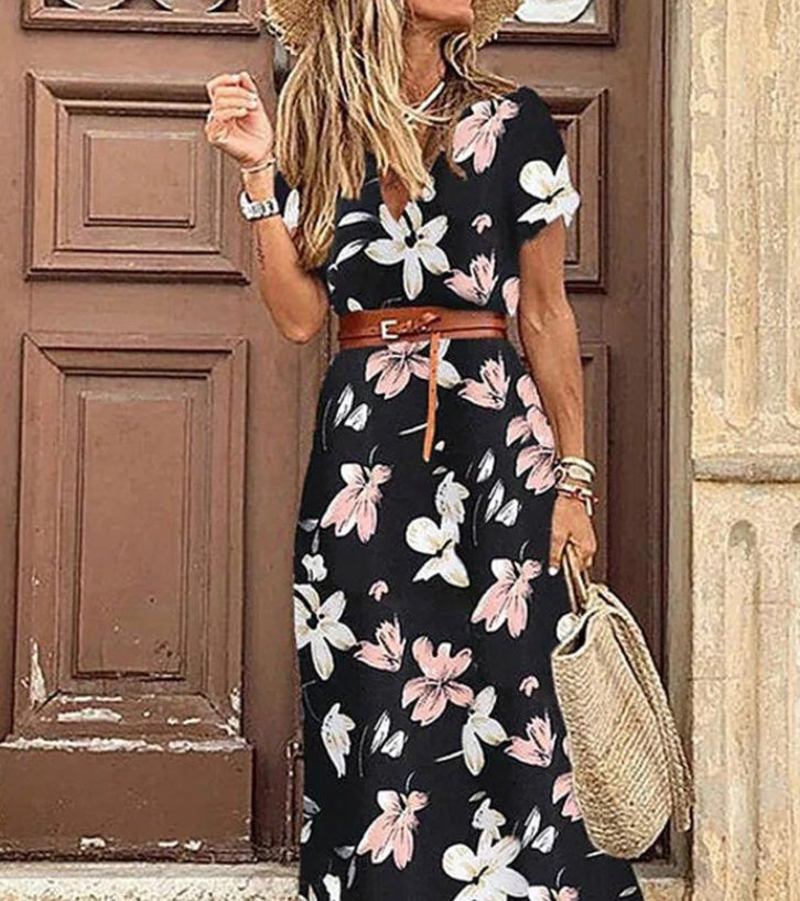 Susan – Stylish V-neck Floral Dress