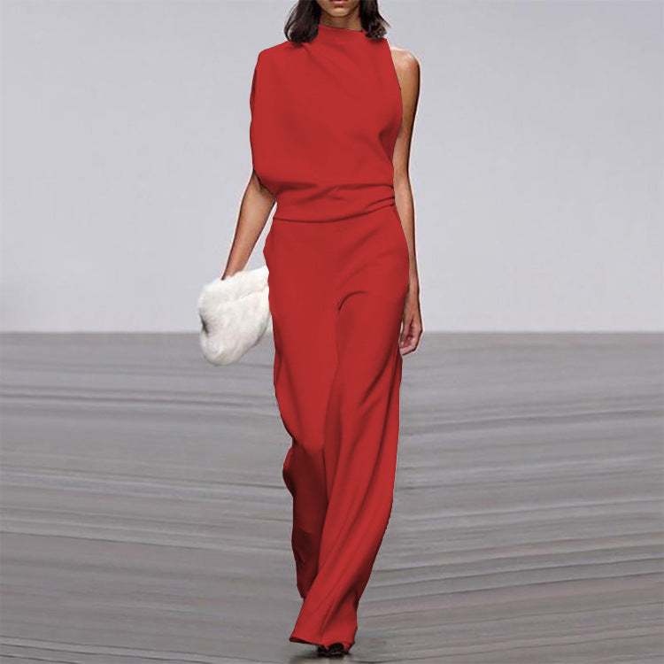 Women's Asymmetrical Jumpsuit – Elegant One-Shoulder Look for Festive Occasions