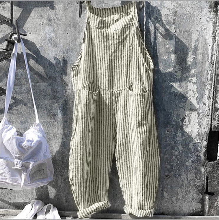 Women's Casual Striped Overalls – Comfortable Loose-Fitting Summer Jumpsuit
