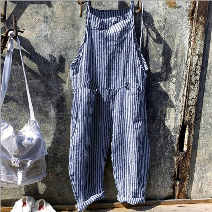 Women's Casual Striped Overalls – Comfortable Loose-Fitting Summer Jumpsuit