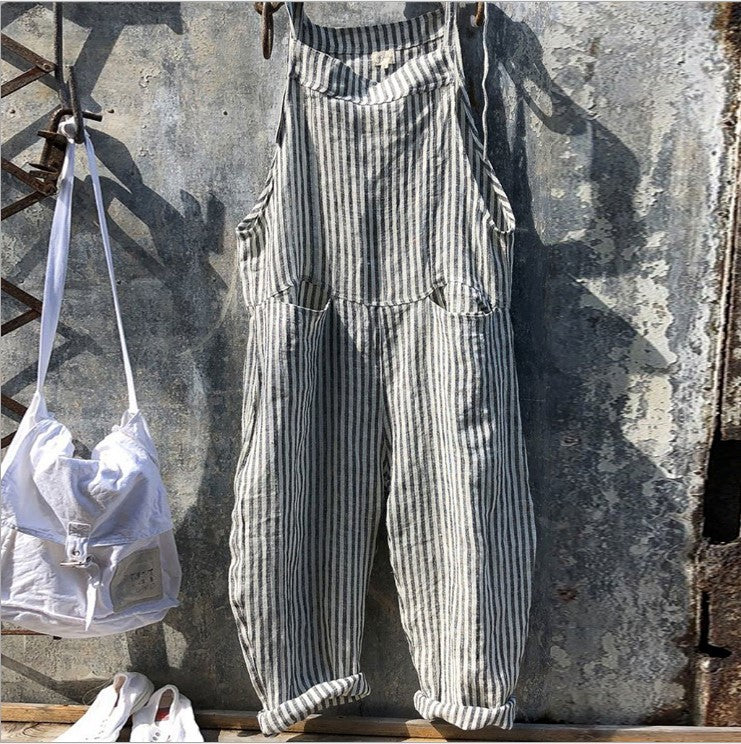 Women's Casual Striped Overalls – Comfortable Loose-Fitting Summer Jumpsuit