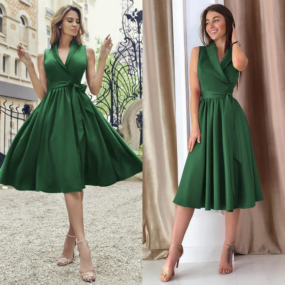 Jean – Stylish Sleeveless Midi Dress with Belt for Women