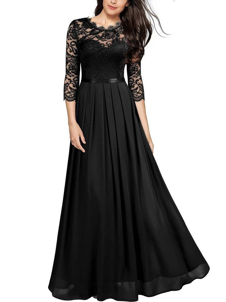 Sandra – Elegant Chiffon Dress with Lace