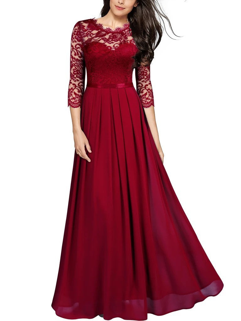 Sandra – Elegant Chiffon Dress with Lace
