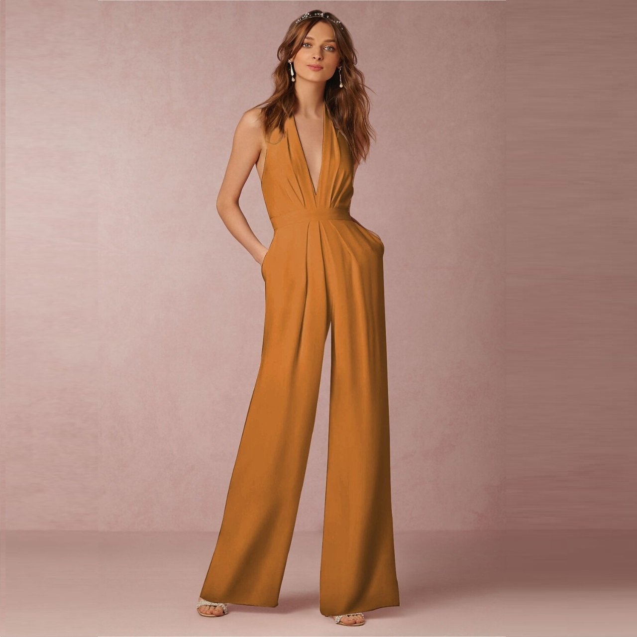 Women's Halter Jumpsuit with Wide Legs – Elegant Party Look for Evening and Event